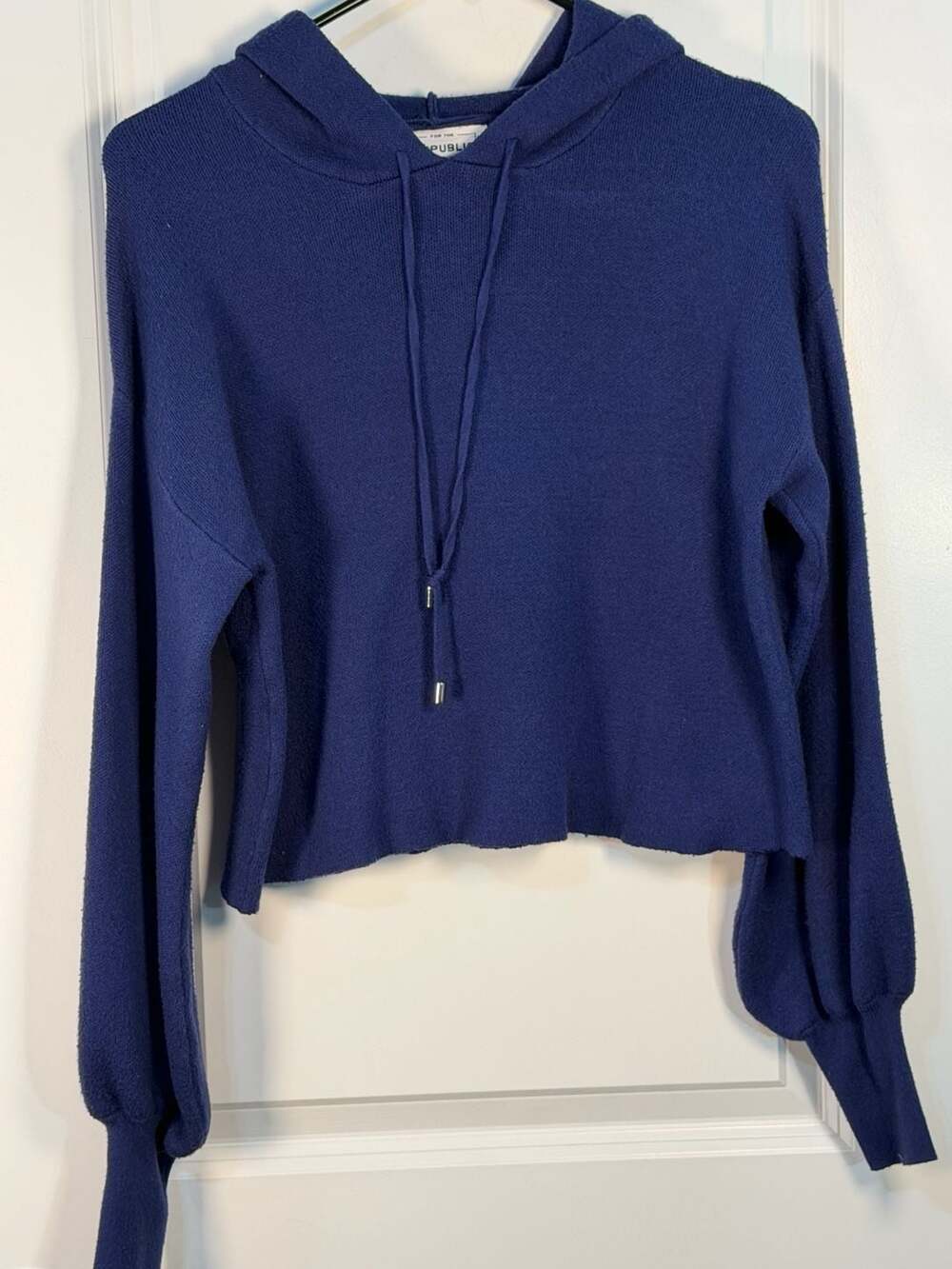 For The Republic Blue Knit Cropped Hoodie Size S
